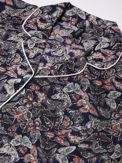 Cation Navy Printed Night Suit