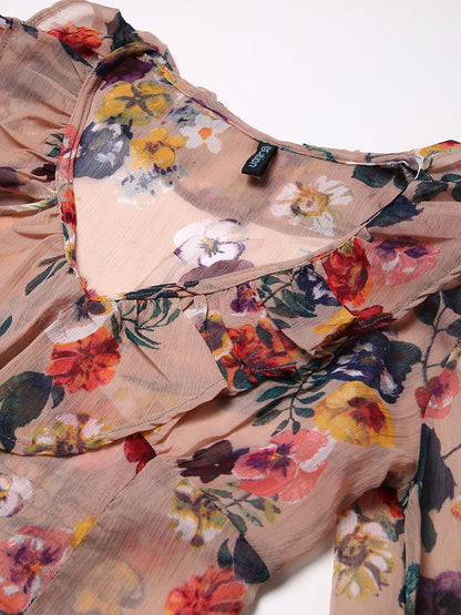 Beige Floral Top
