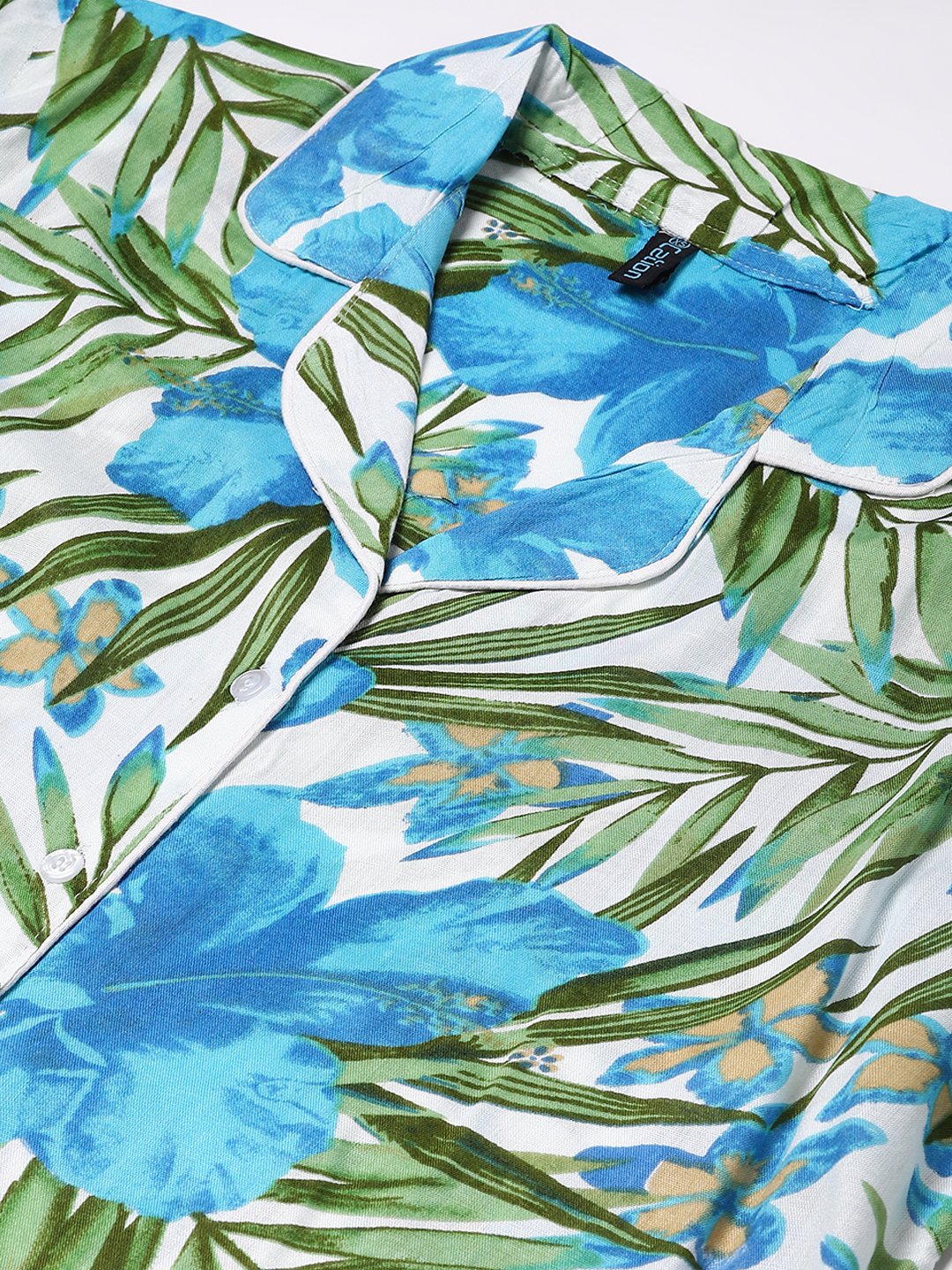 Cation Blue Tropical Print Night Suit