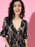 SCORPIUS Brown Printed front slit long Dress