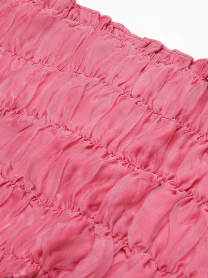 SCORPIUS Pink Organza Ruched Crop top