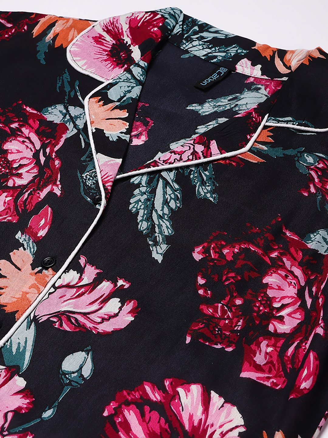 Cation Black Floral Night Suit