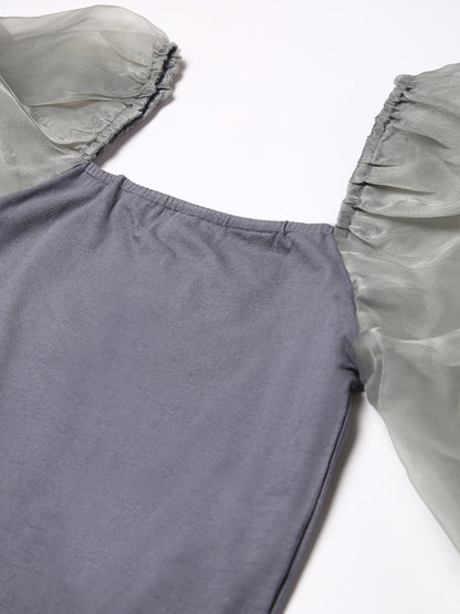 Grey Puff Sleeve Top