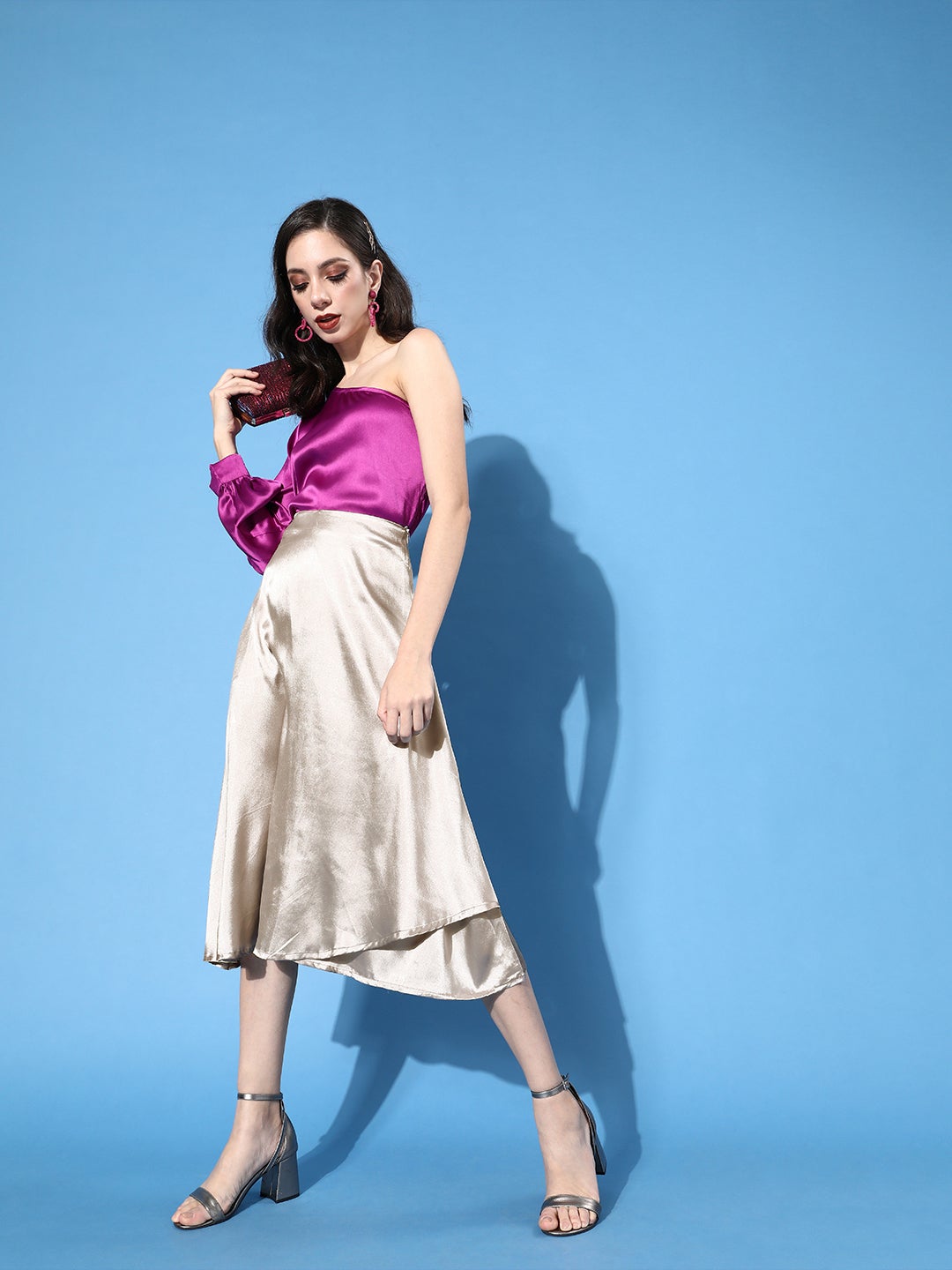 Solid Grey Satin Skirt