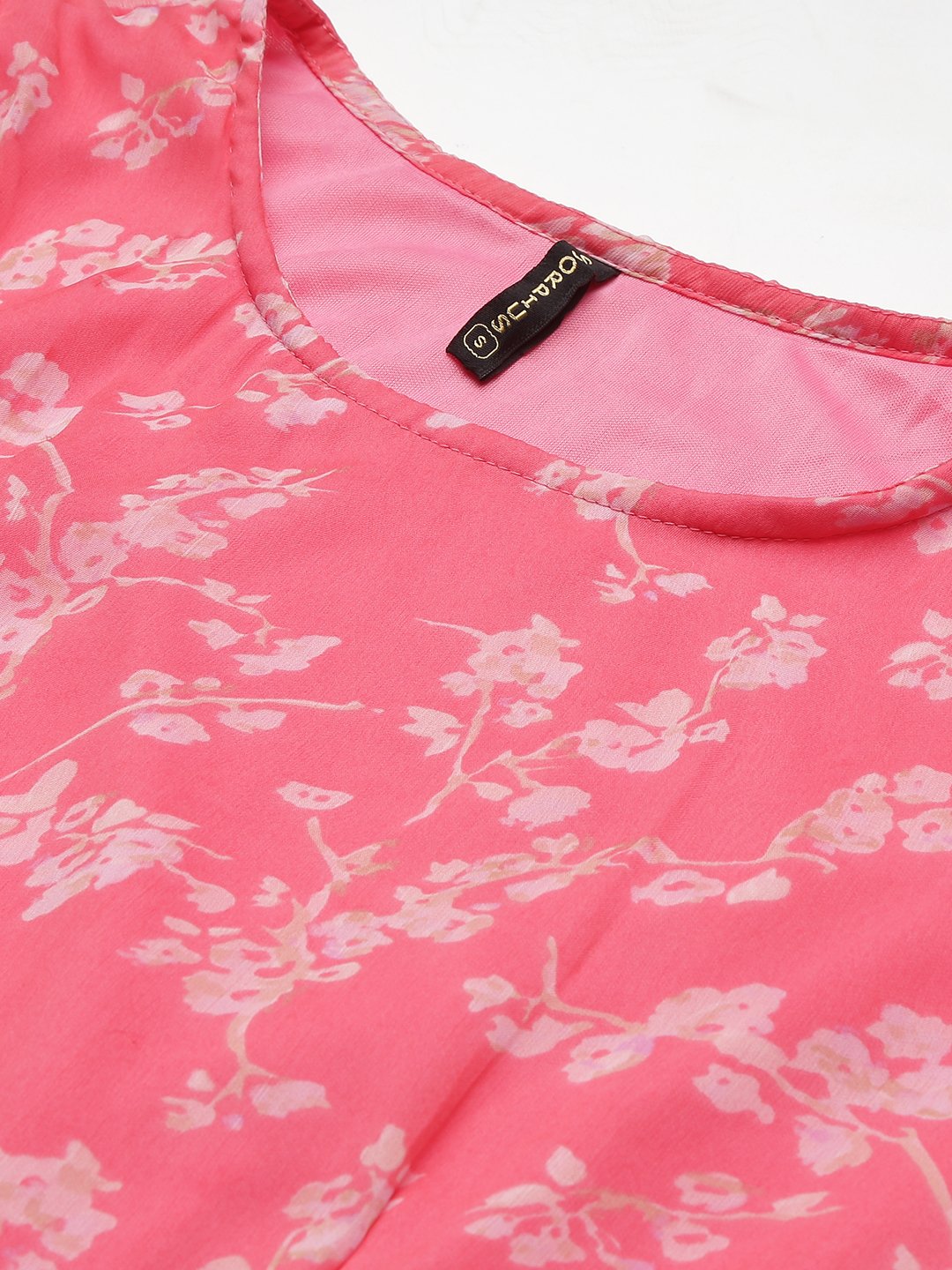 SCORPIUS Pink Flared Printed maxi Dress