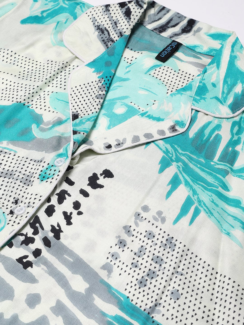 Cation White Blue Printed Night Suit