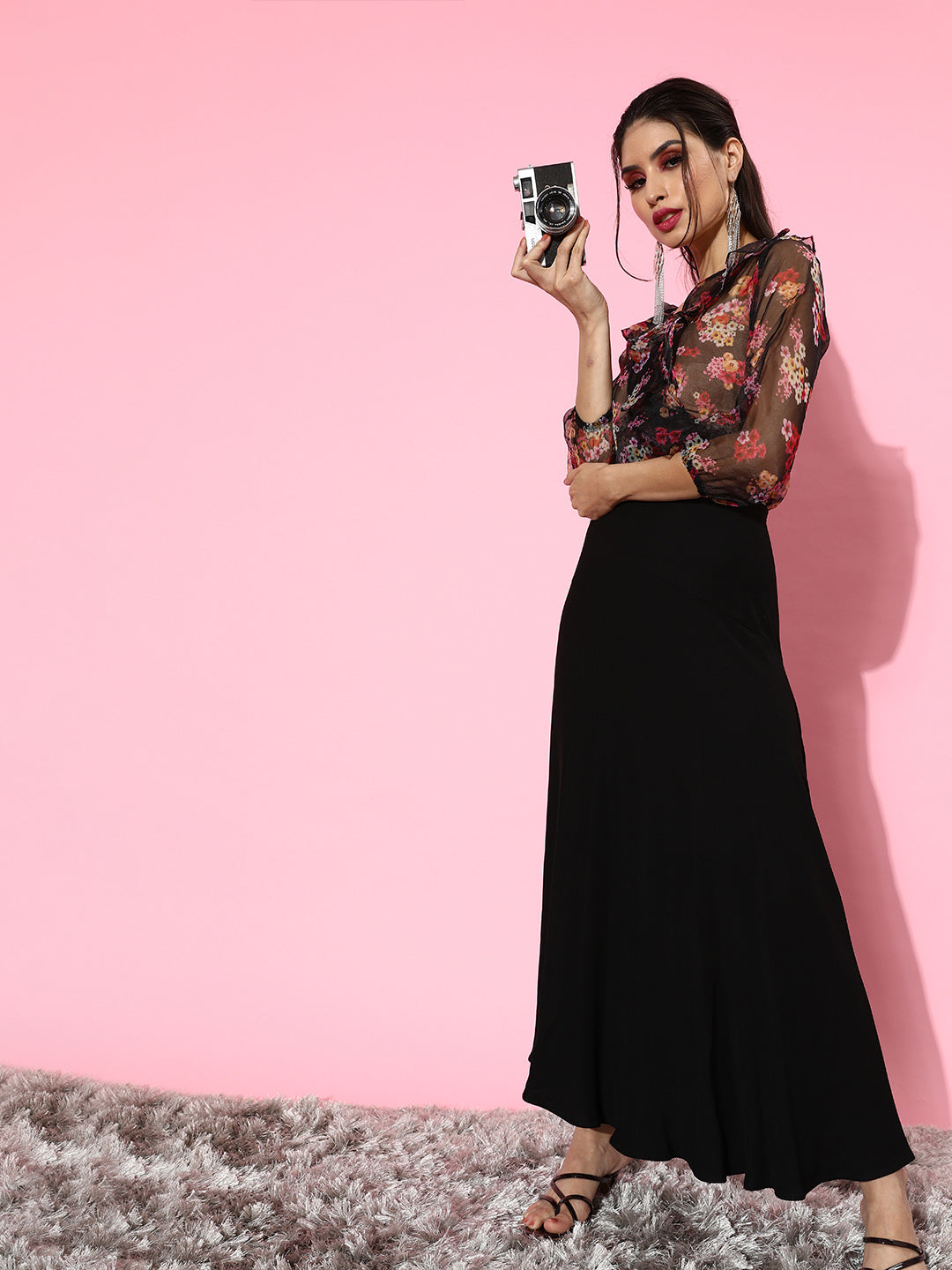SCORPIUS Black Floral Organza Top