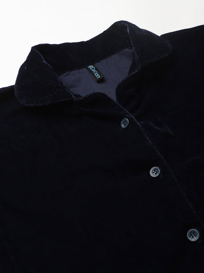 Cation Navy Blue Velvet Night Suit