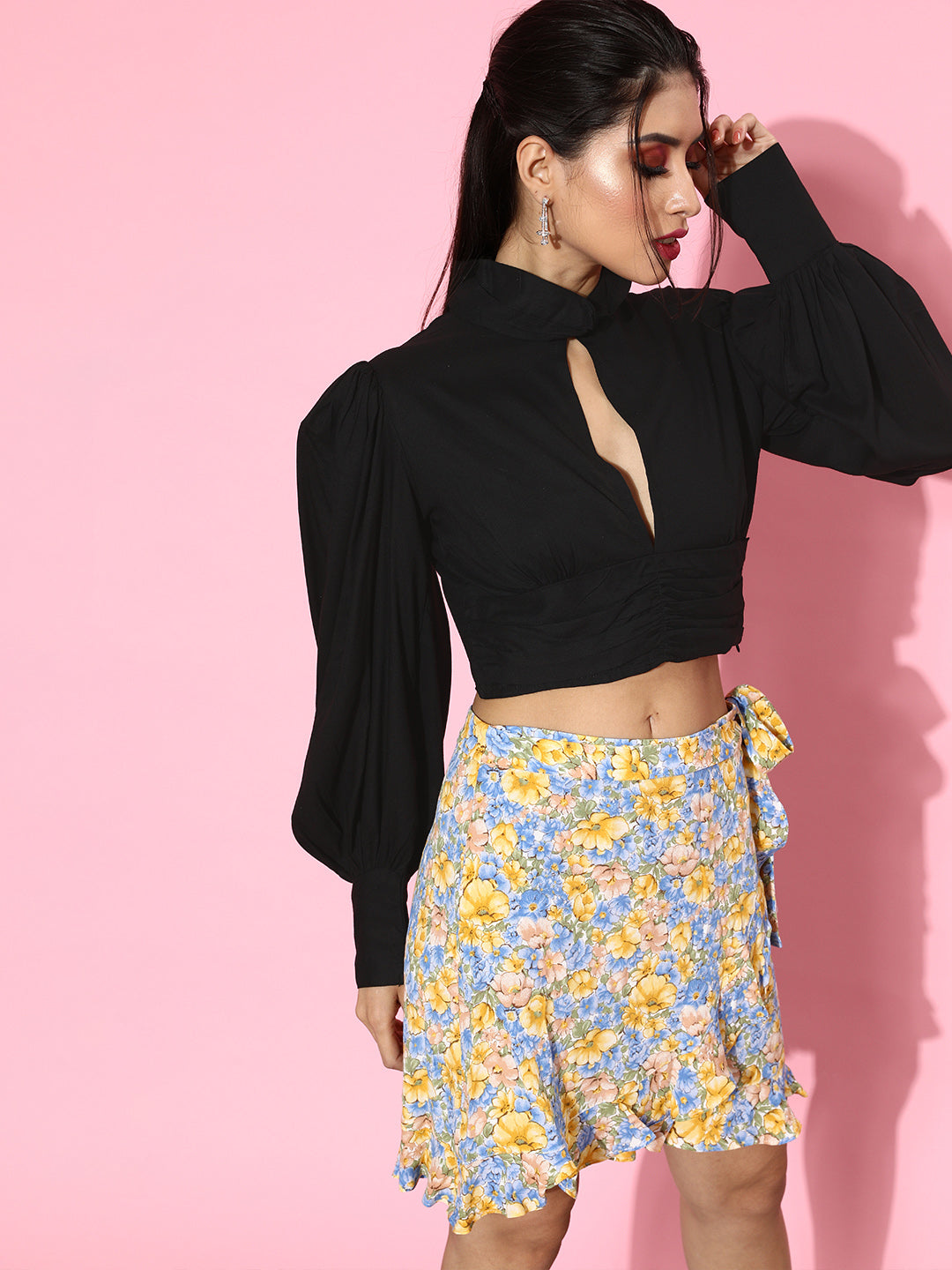 SCORPIUS Solid Black Rayon Top