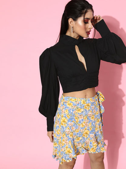 SCORPIUS Solid Black Rayon Top