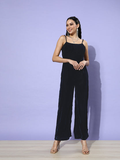 SCORPIUS Navy Velvet Jumpsuit