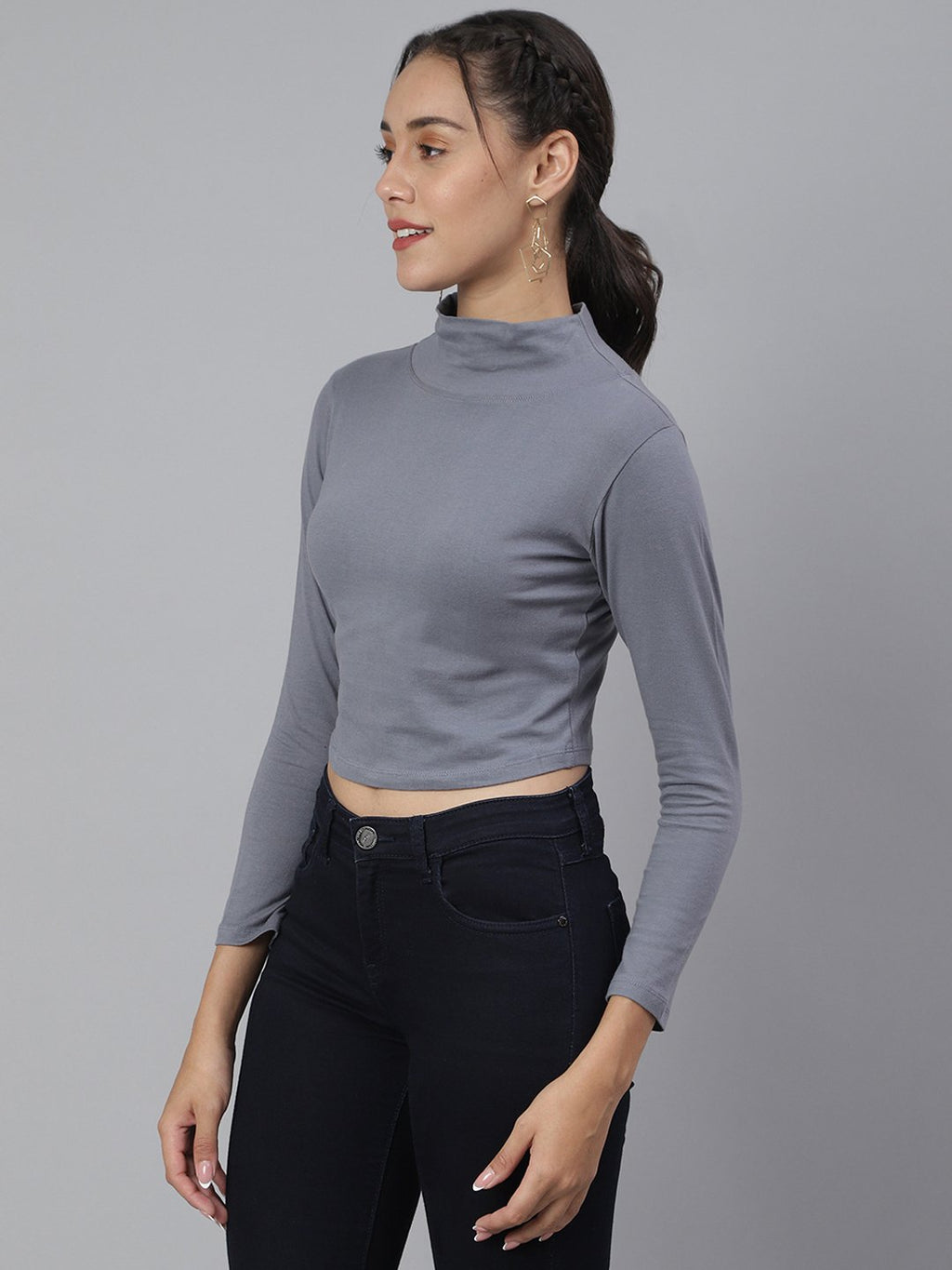 SCORPIUS Grey Full sleeve high neck croptop
