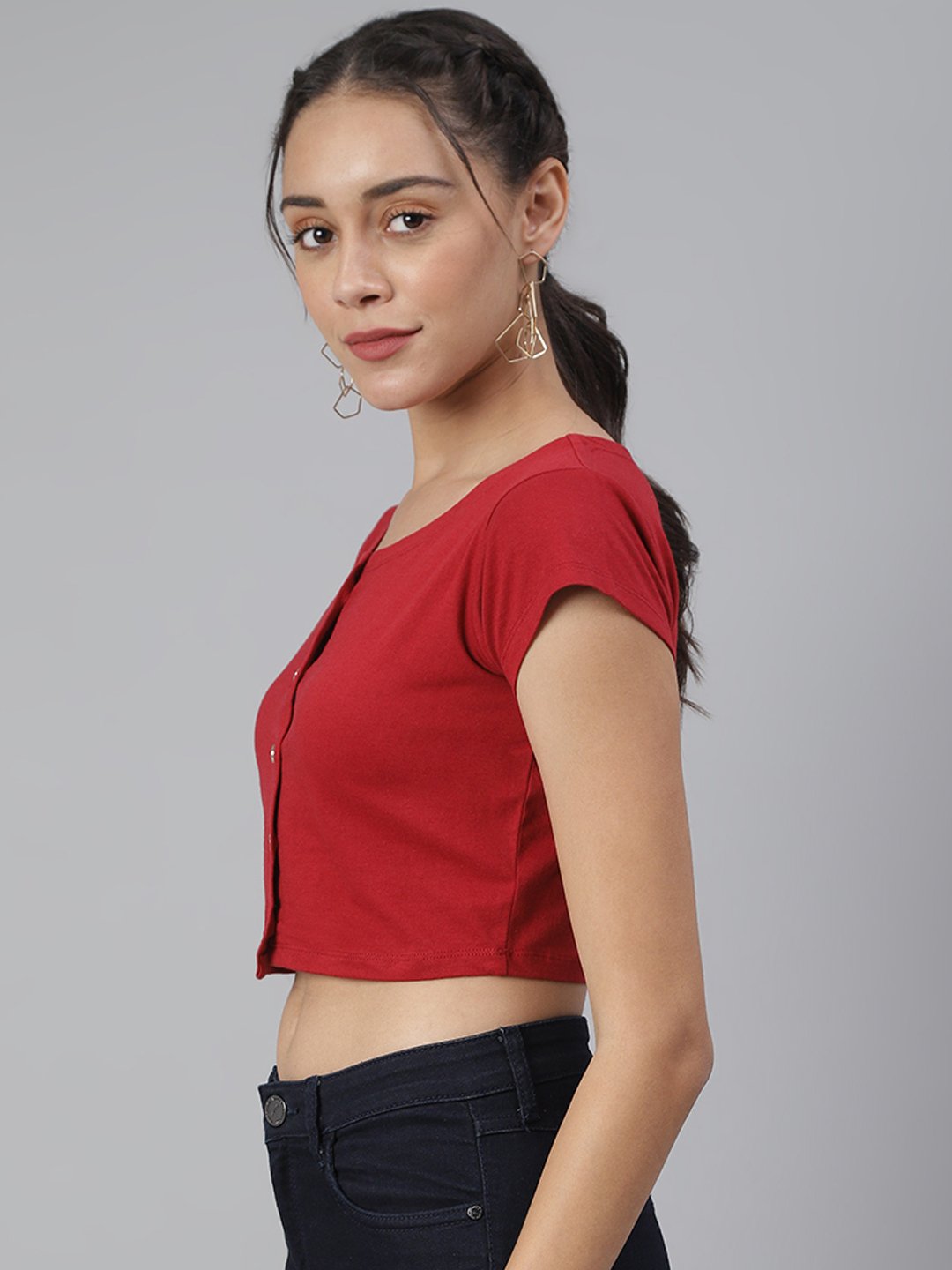 SCORPIUS Maroon Front button croptop