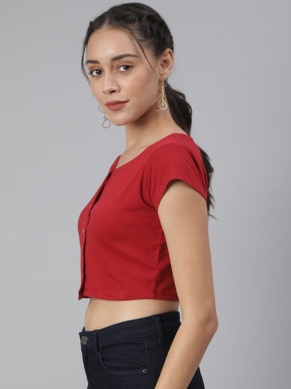 SCORPIUS Maroon Front button croptop