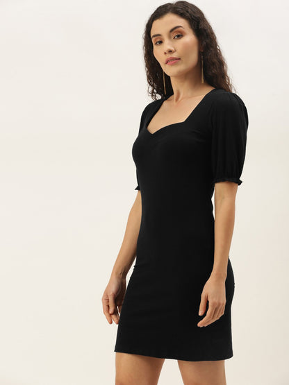 Stylish Black Solid Waisted Dress