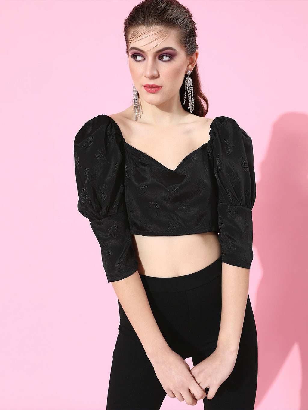SCORPIUS Black Jaquard Print Top
