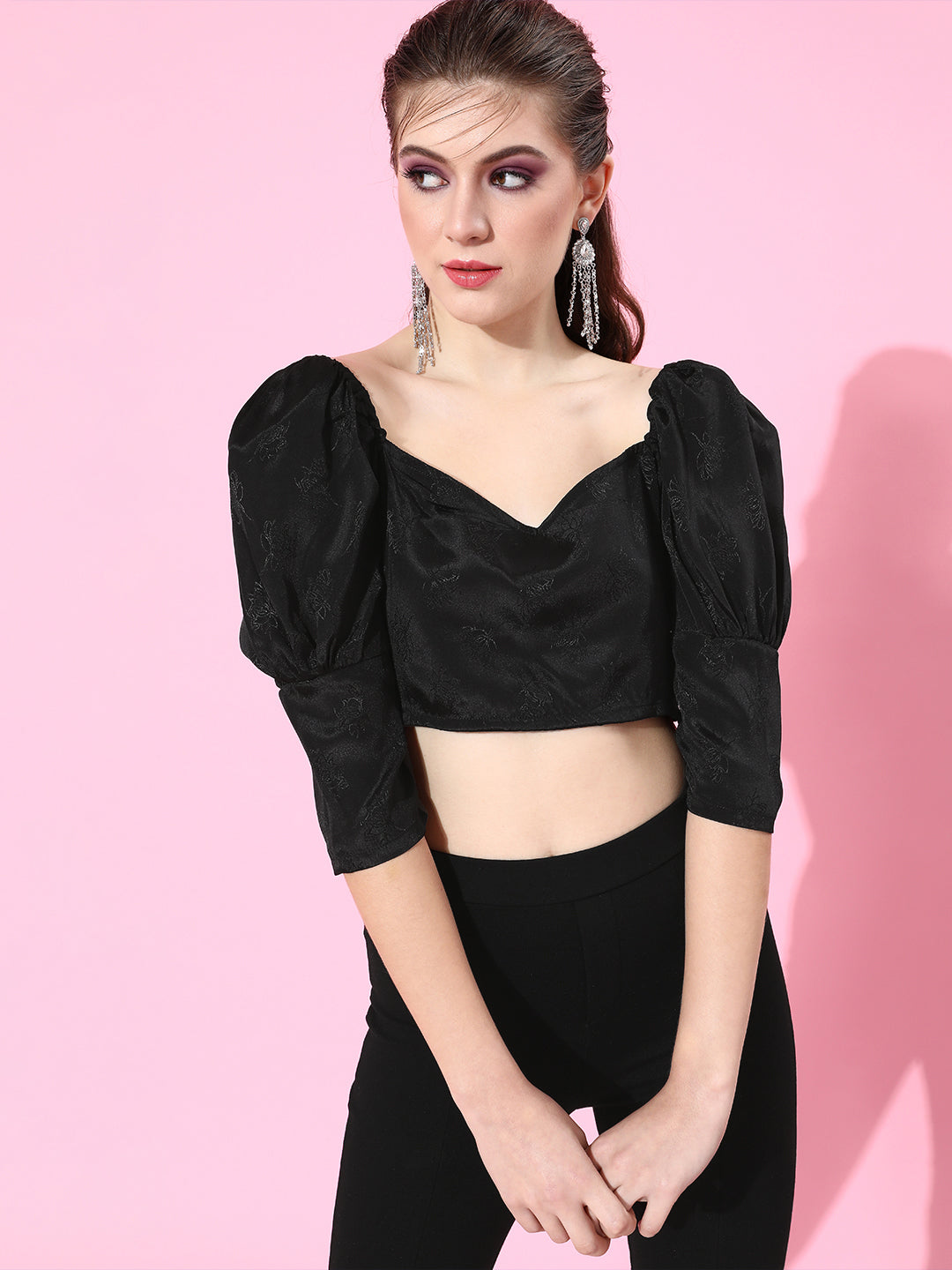 SCORPIUS Black Jaquard Print Top