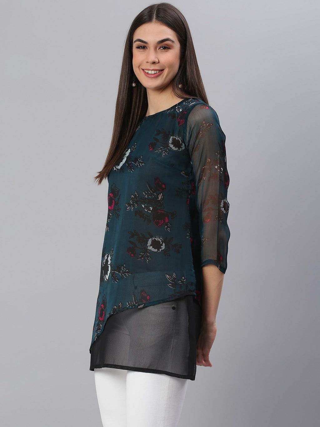 Designer Teal Printed Tunic