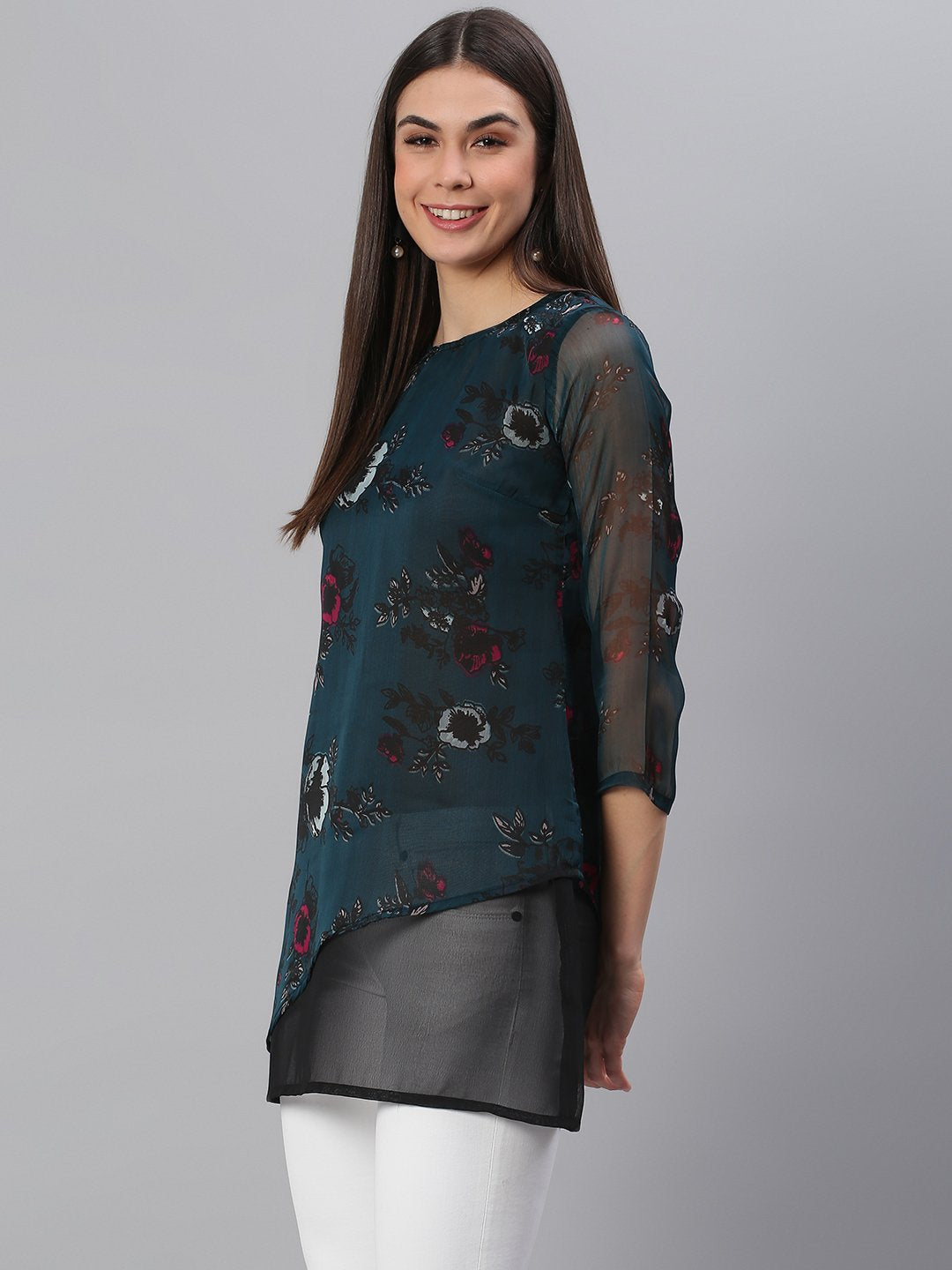 Designer Teal Printed Tunic
