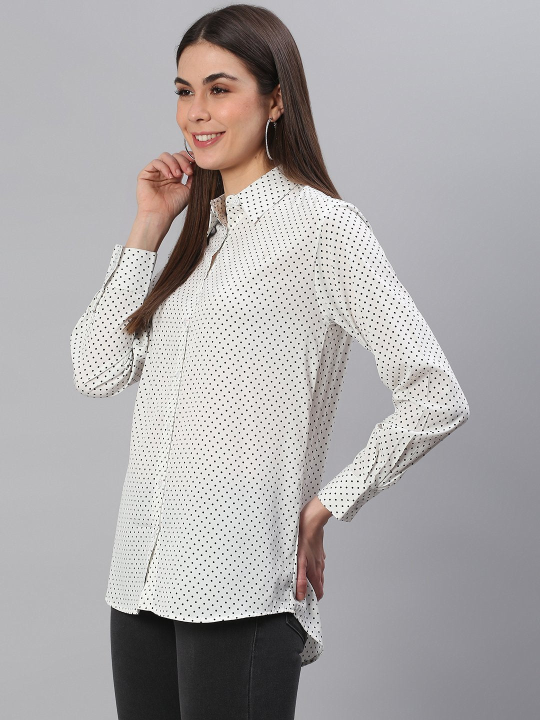 White Polka Print Shirt