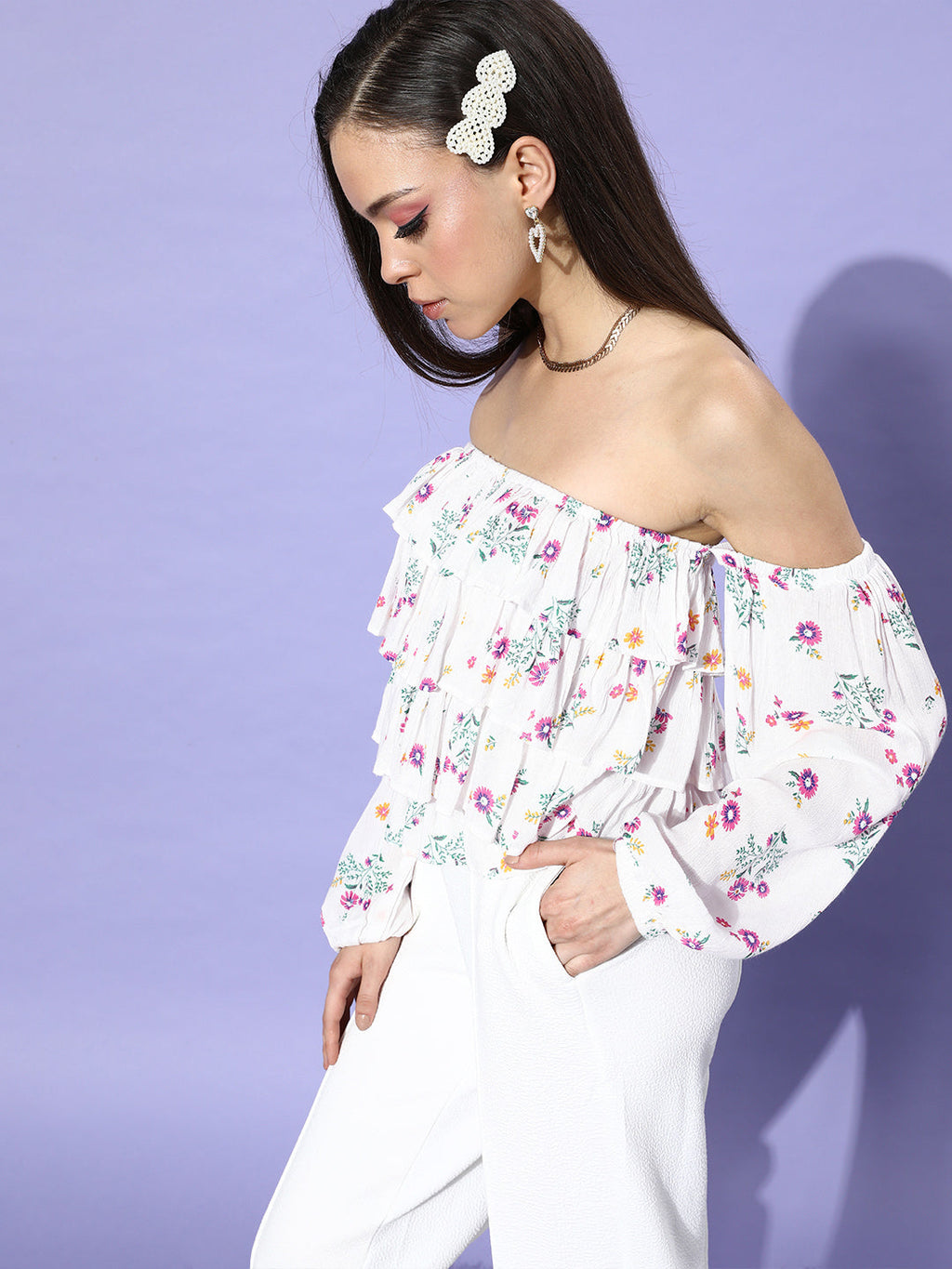 White Printed Top