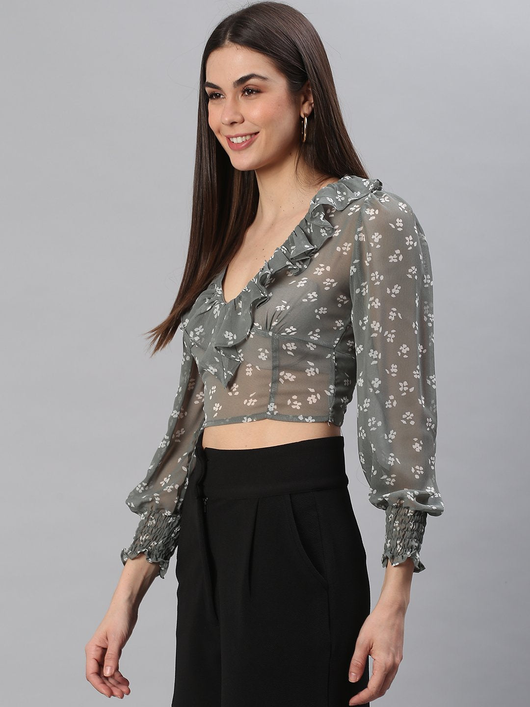 Grey Printed Top