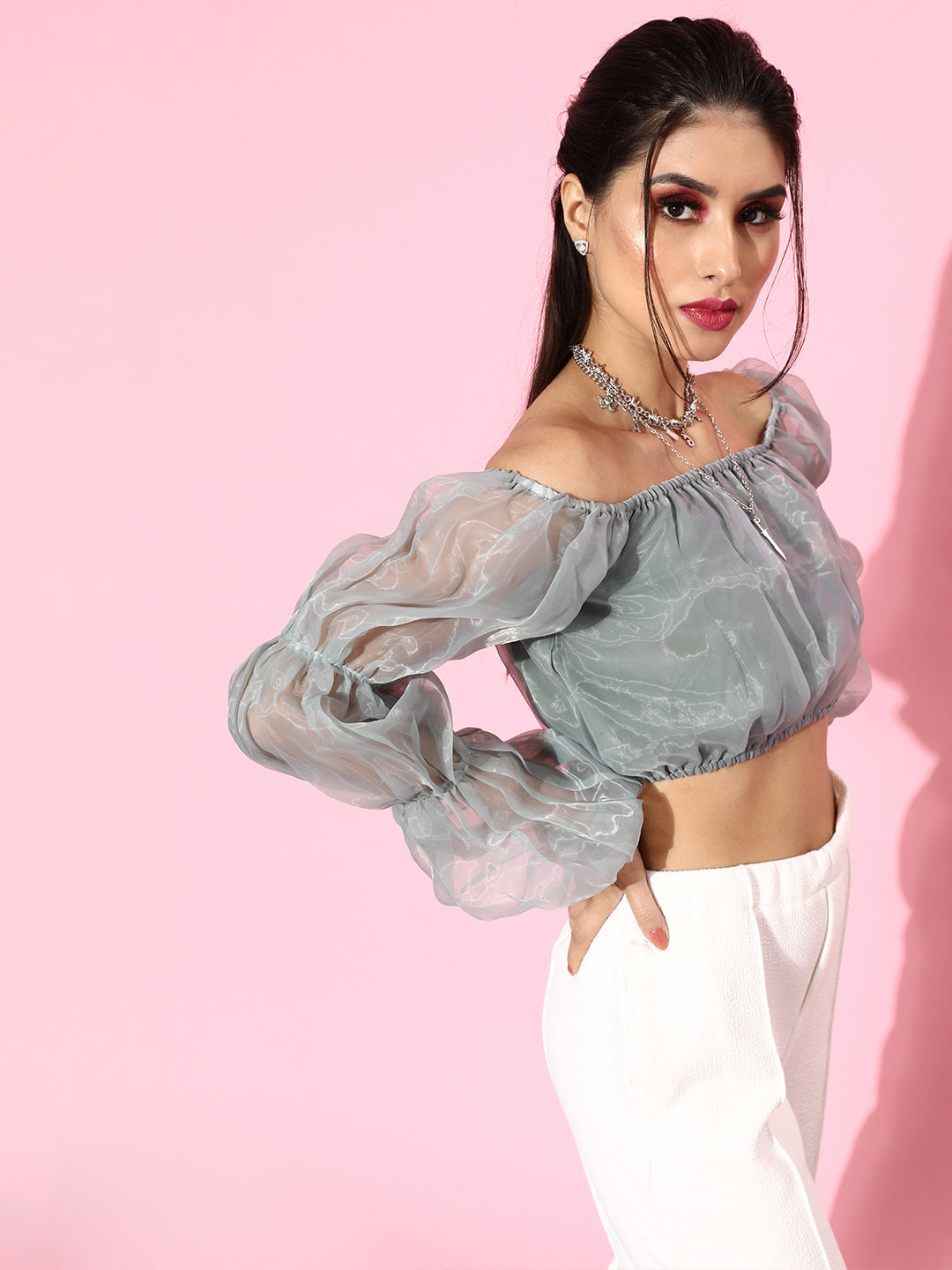 SCORPIUS Grey Organza Top