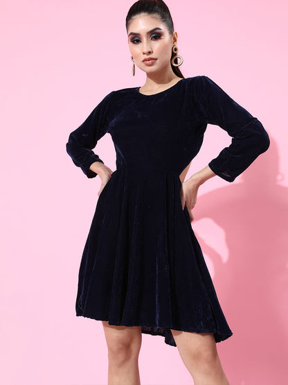 SCORPIUS Velvet Backless Navy Dress