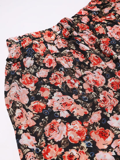 Cation Black Floral Night Suit