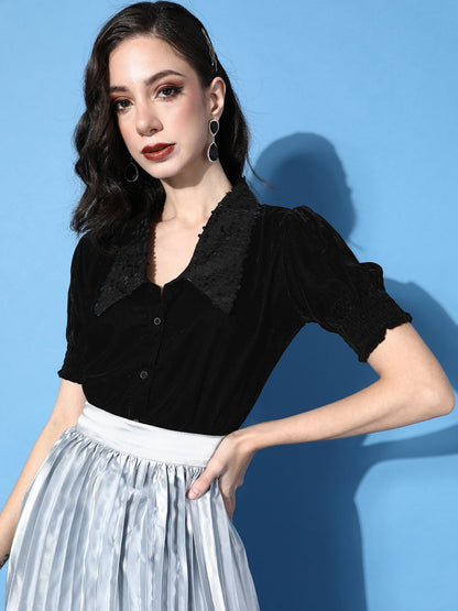 Classic Black Above the Keyboard Collar Velvet Shirt