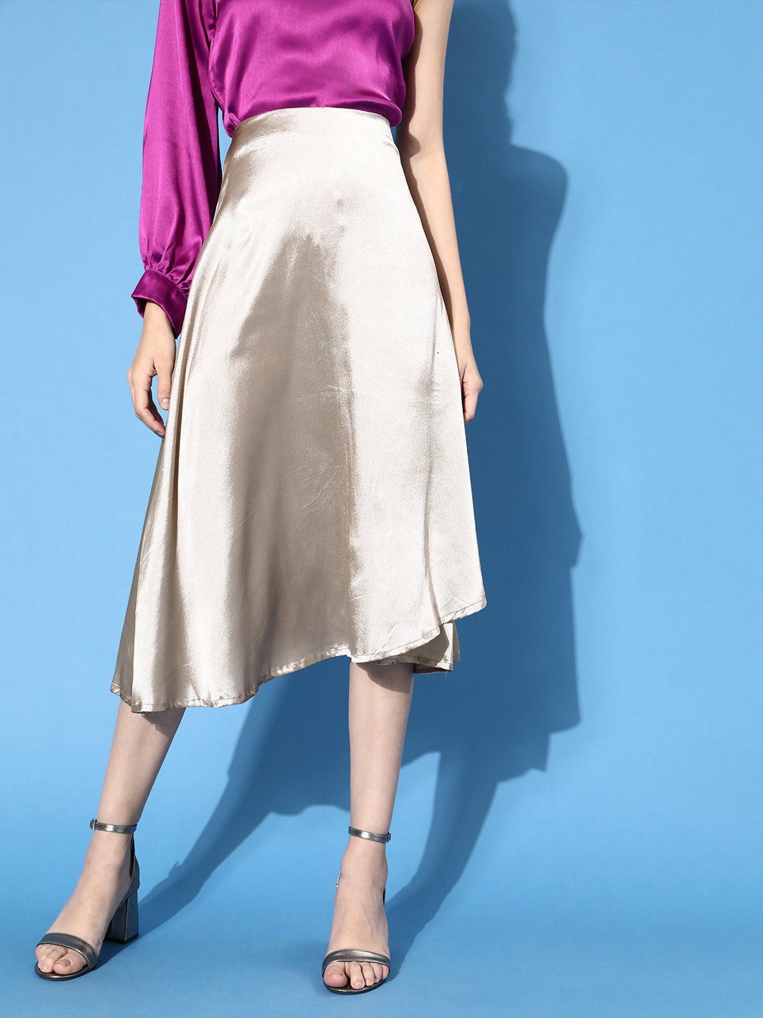 Solid Grey Satin Skirt