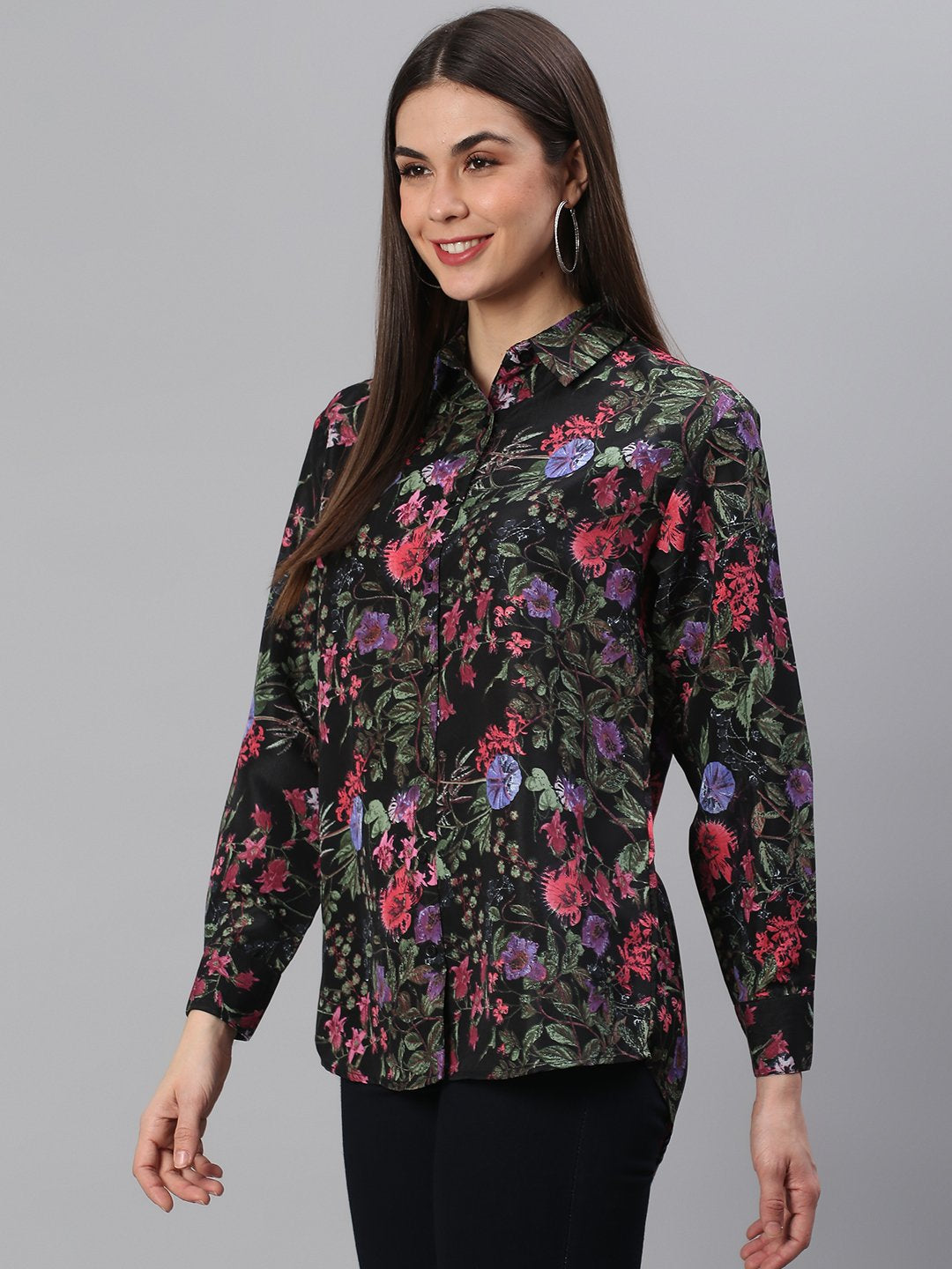 Black Floral Print Shirt