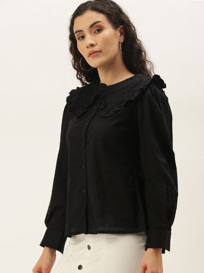 Stylish Black Above the Keyboard Collar Shirt