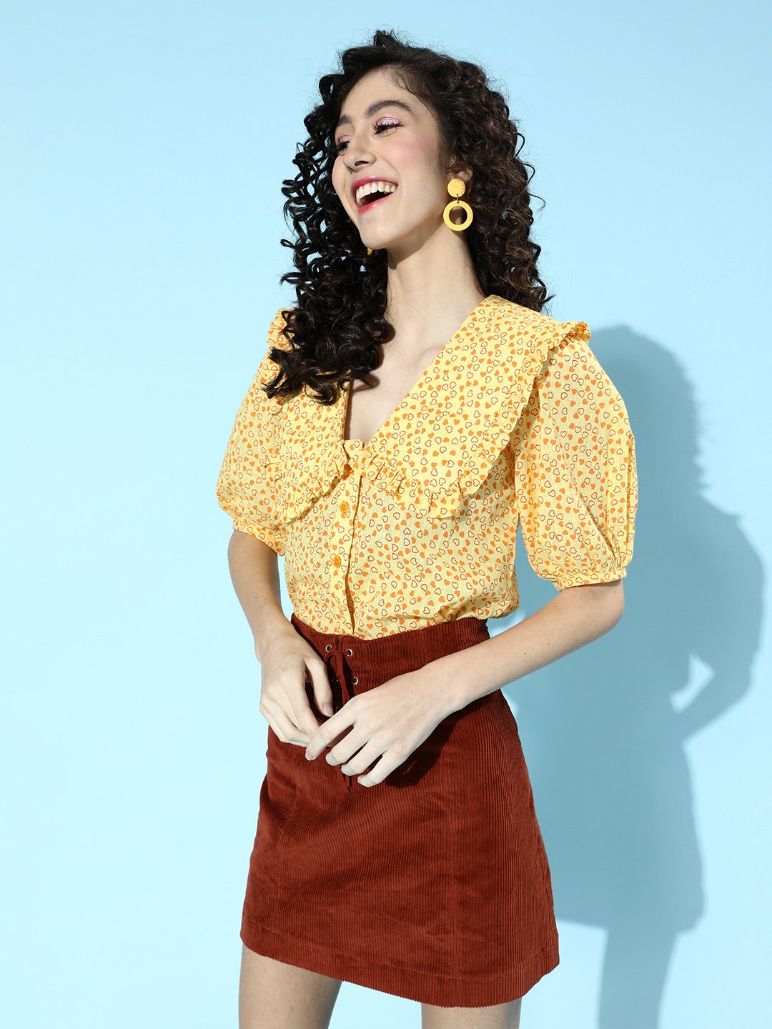 SCORPIUS Yellow printed Over the Board Collared Shirt