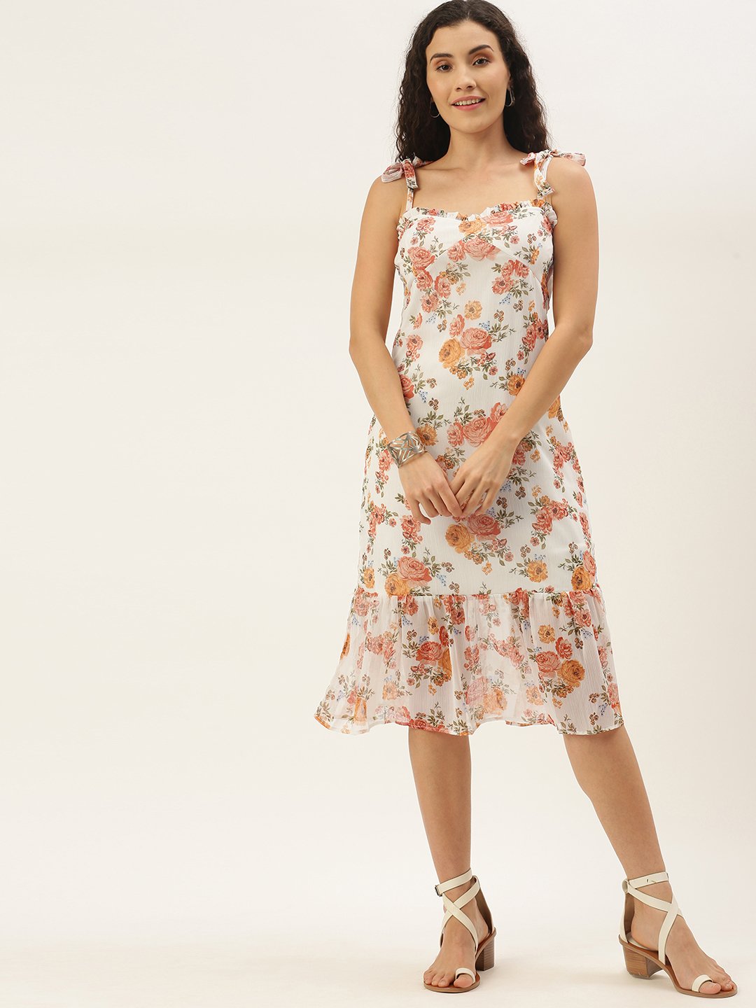 White Orange Floral Dress