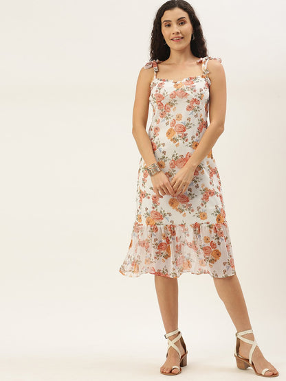 White Orange Floral Dress