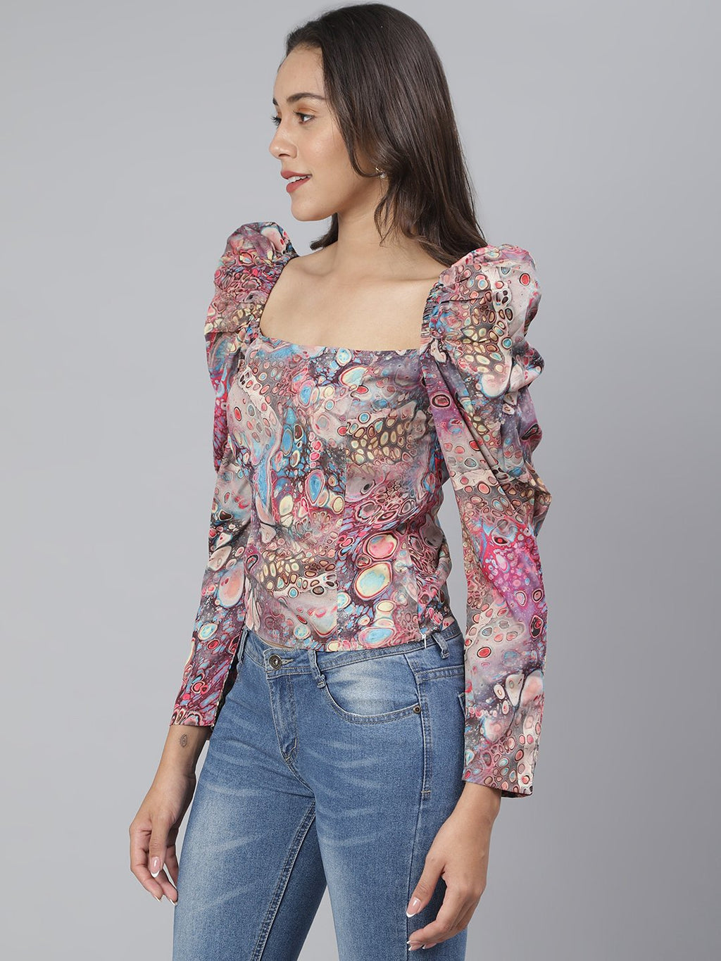 SCORPIUS Multi Printed Puff sleeve top