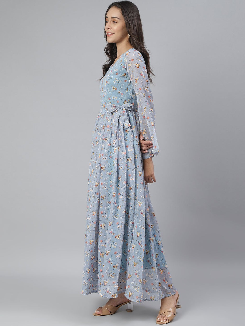 SCORPIUS Light Blue Printed Maxi dress