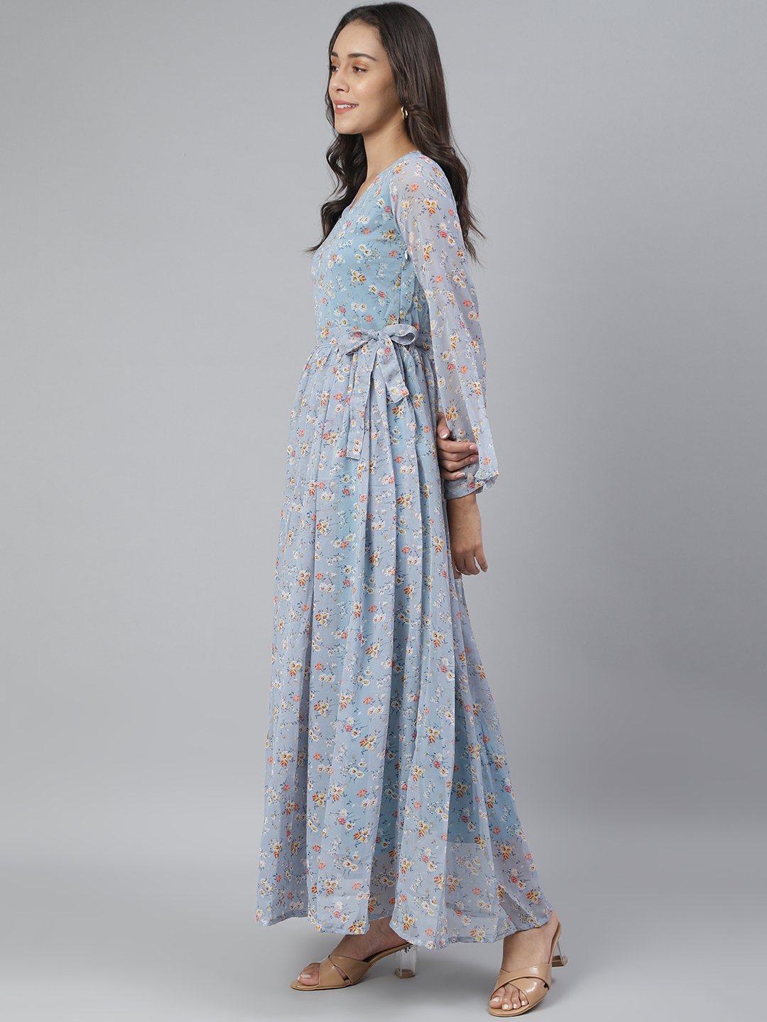 SCORPIUS Light Blue Printed Maxi dress