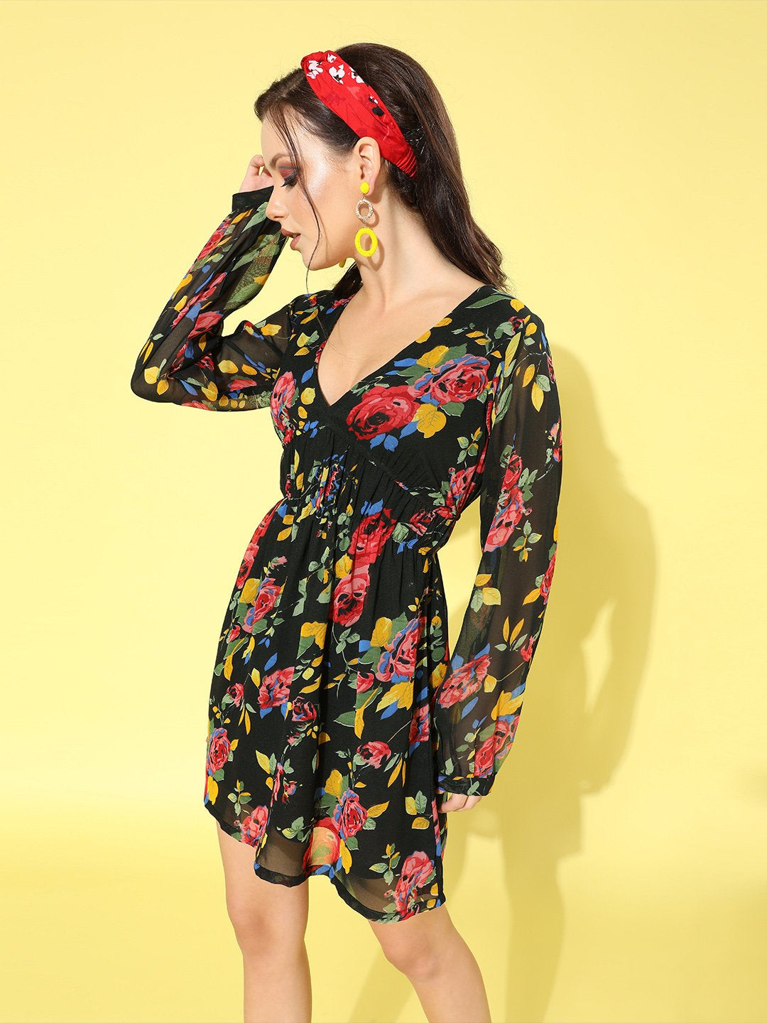 SCORPIUS Black Printed Waisted mini Dress