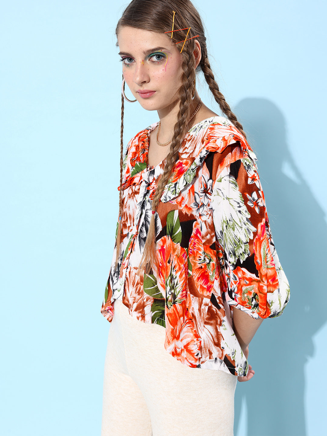 SCORPIUS Orange printed Over the Board Collared Shirt