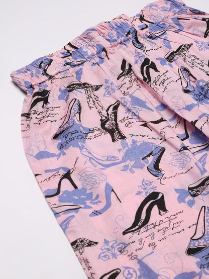 Cation Pink Printed Night Suit