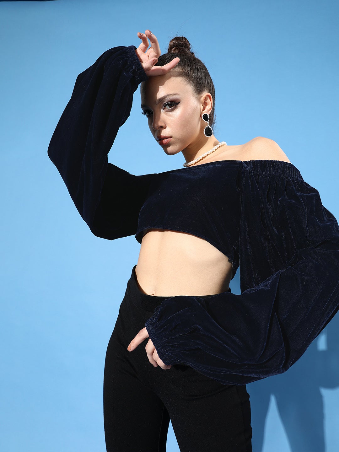 Designer Navy Velvet Top