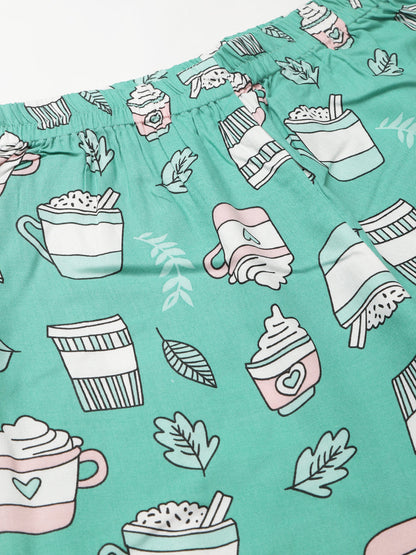 Cation Green Printed Night Suit