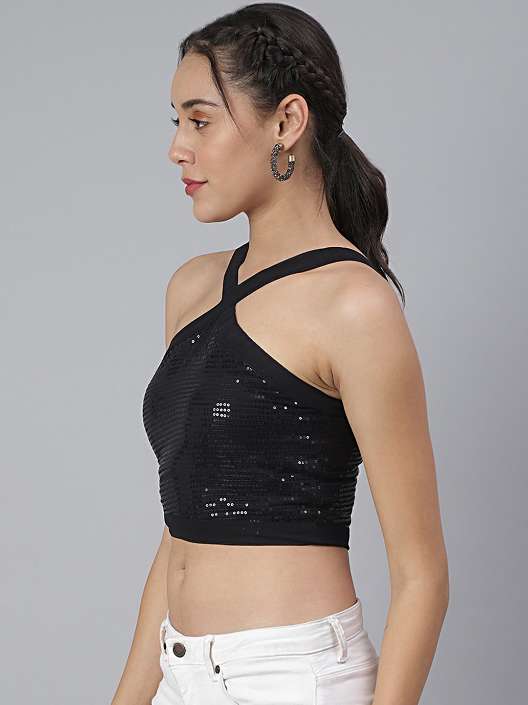 SCORPIUS Black Sequin crop top