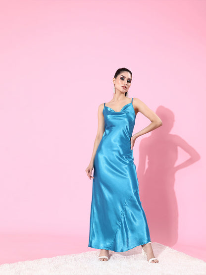 SCORPIUS Satin Blue Camisole Dress