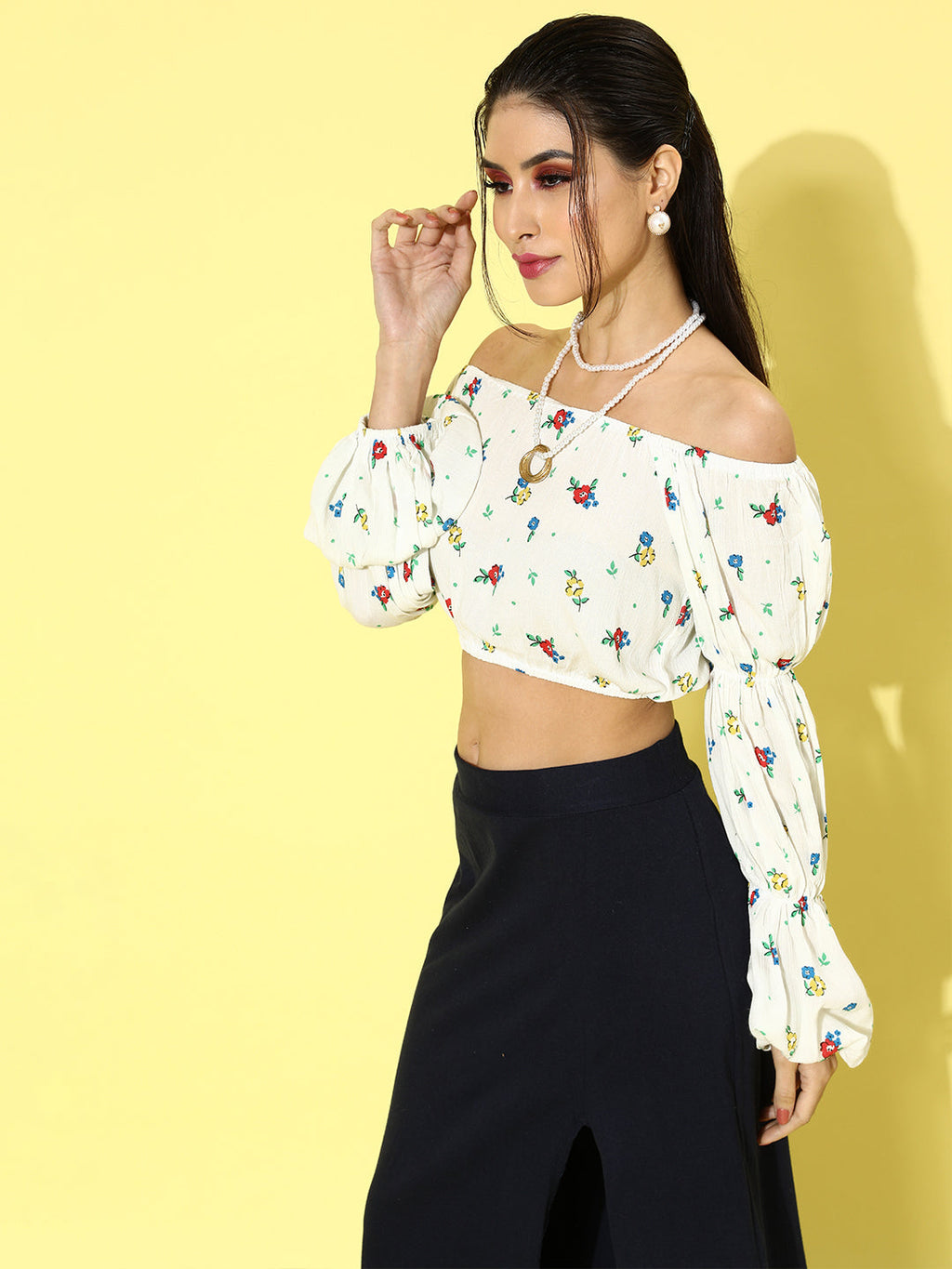 SCORPIUS White Printed Rayon Crepe Top