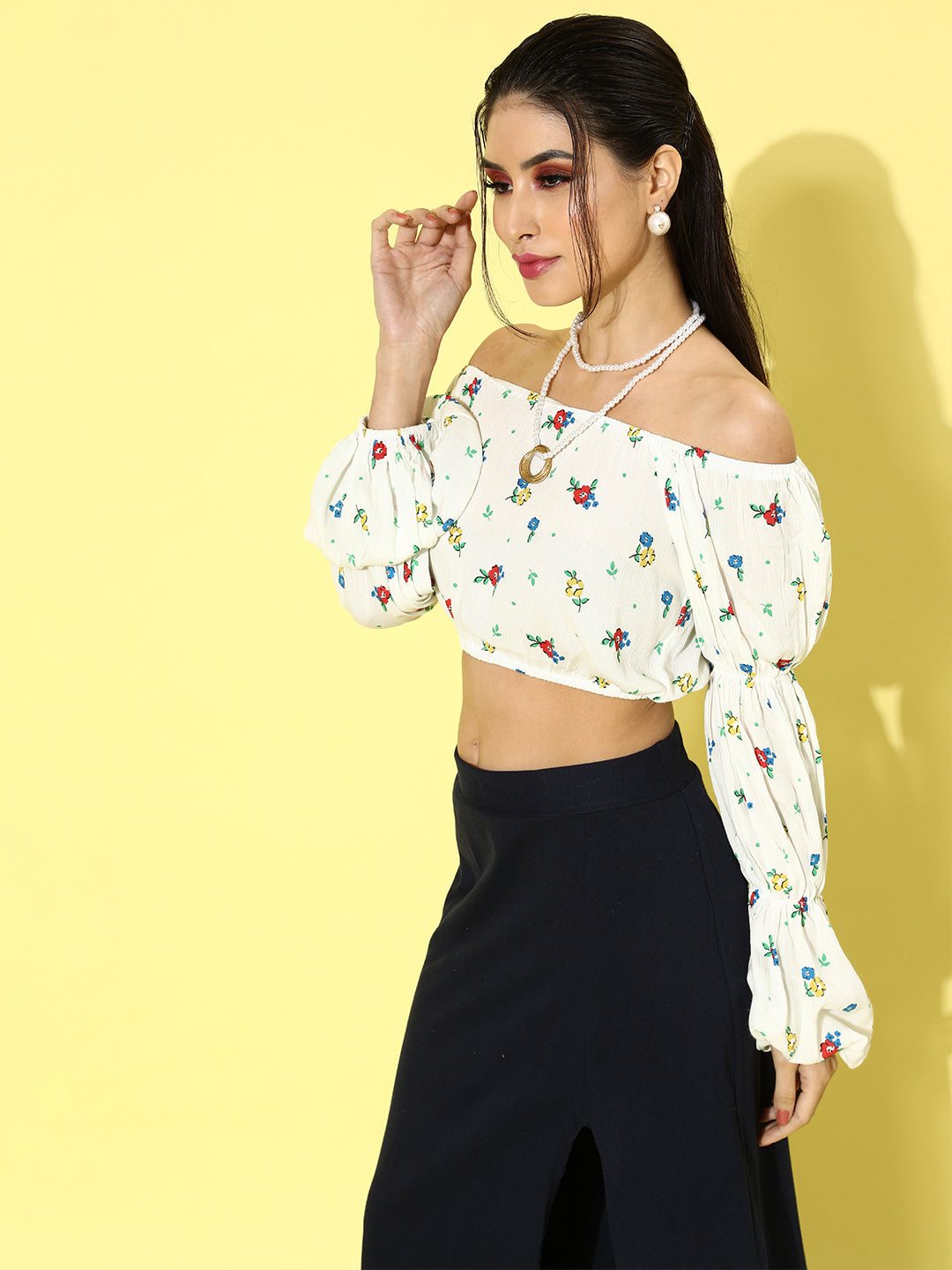 SCORPIUS White Printed Rayon Crepe Top