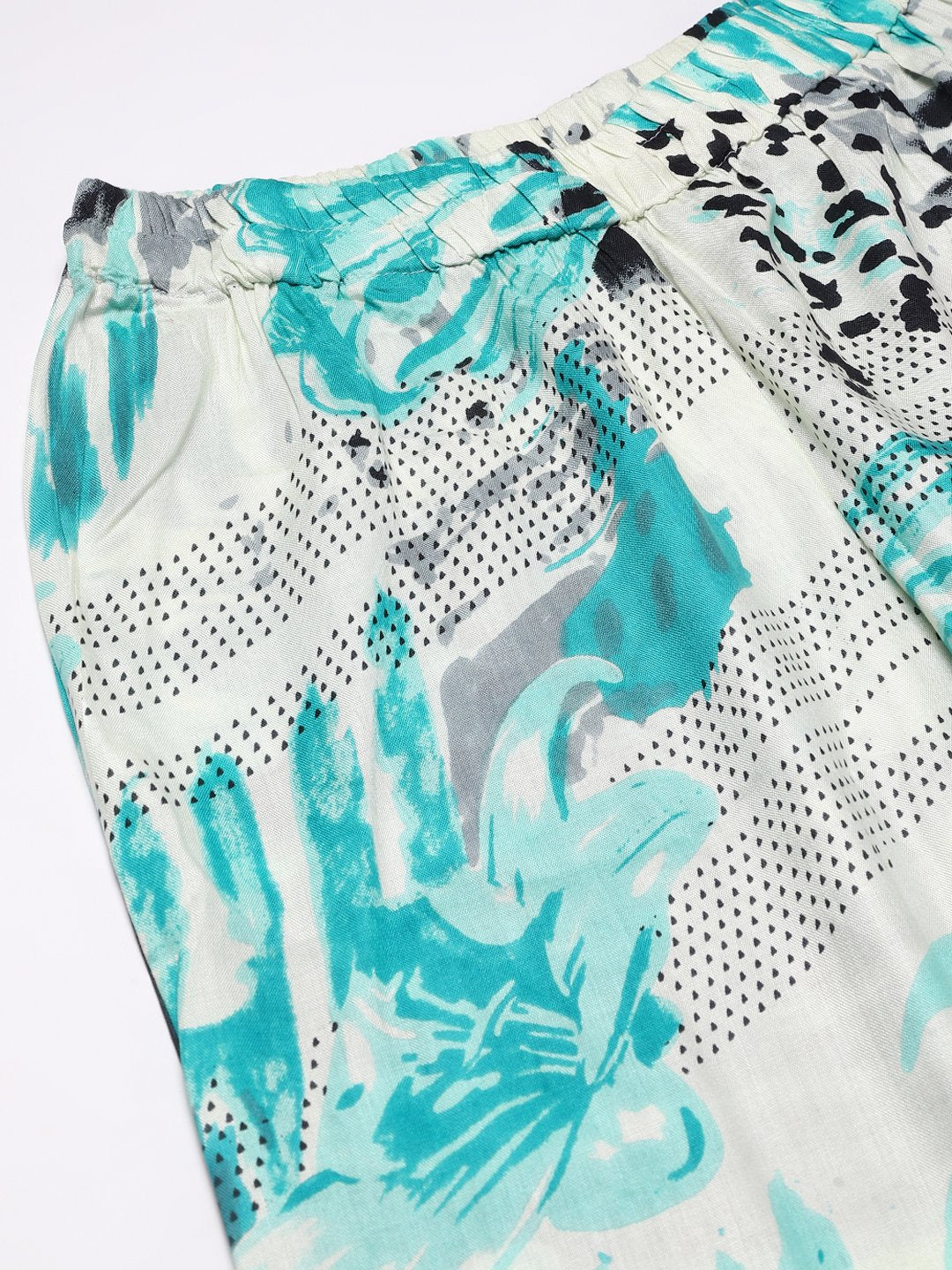 Cation White Blue Printed Night Suit
