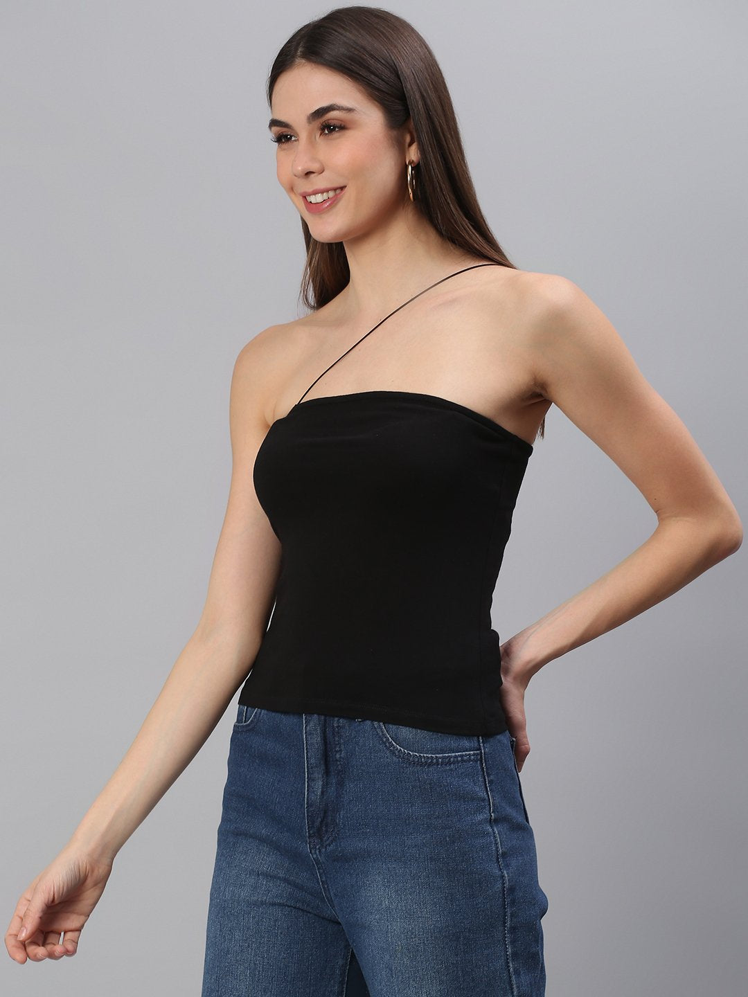 Black Solid String Top